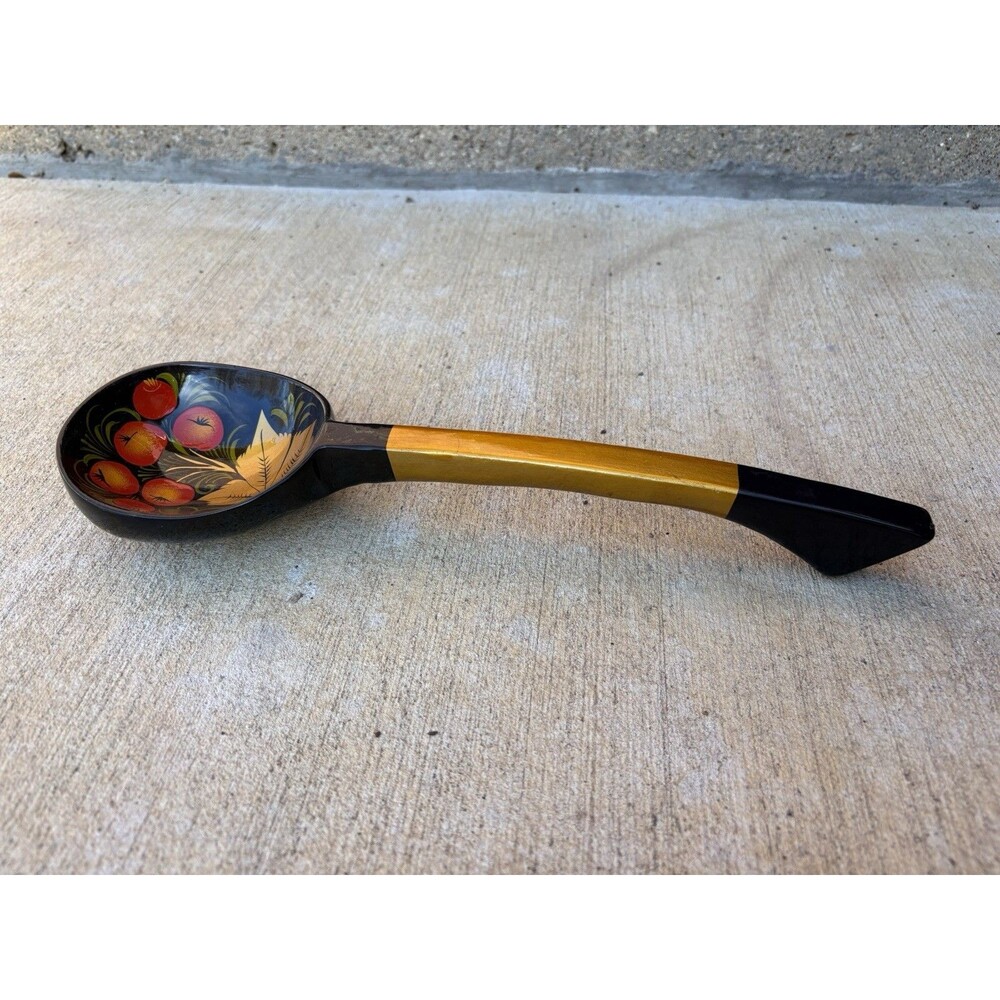 Vintage USSR Russian Khokhloma 5 Piece Lacquer Bowl Cups & Large 12" Ladle Spoon - Picture 5 of 16